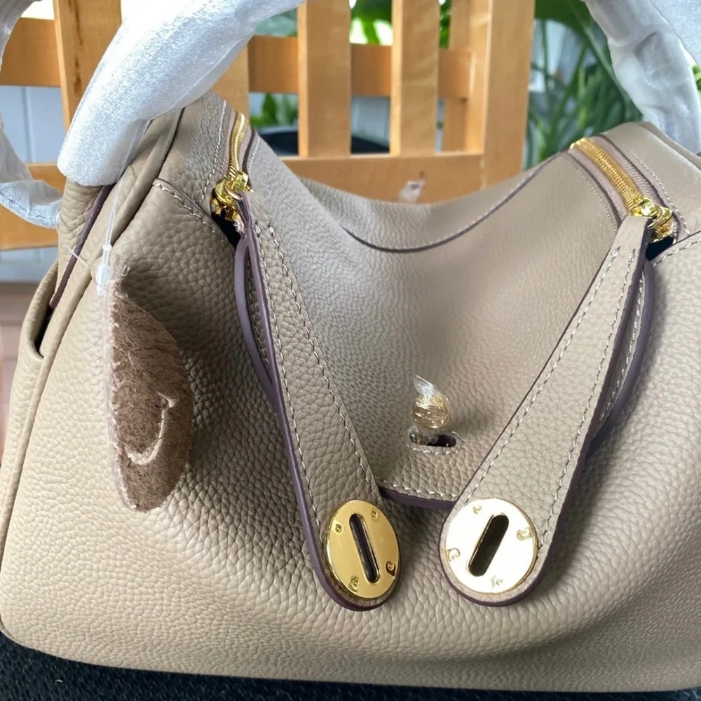 Taupe brown Togo leather Lindy Shoulder Crossbodu Duble Zop Bag - Picture 5 of 12